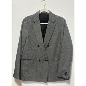 UNIQLO Womens Houndstooth Double Breasted Blazer Jacket Large Classic Wool Blend